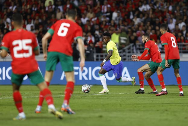 Vini Jr no último jogo amistoso da Seleção Brasileira contra Marrocos